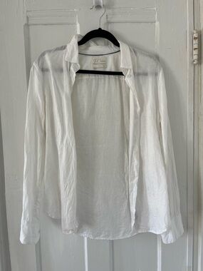 J. Crew White Linen-Blend Button Down Shirt